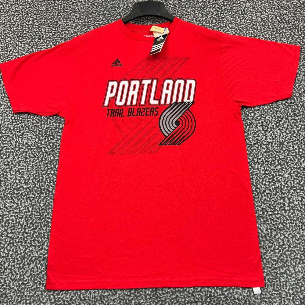 Portland Trailblazers Shirt Men Large Red‎ Adidas Short Sleeve Cotton New L
